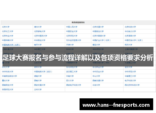 足球大赛报名与参与流程详解以及各项资格要求分析